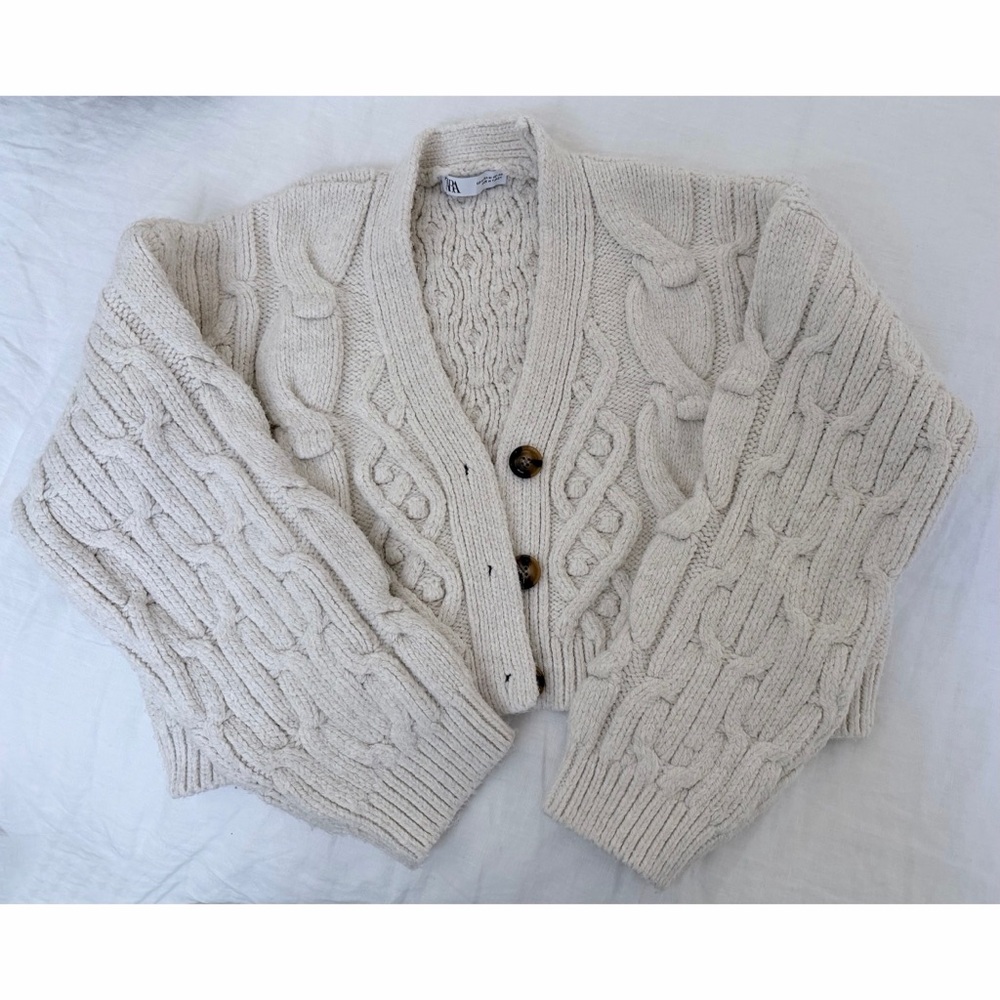 Zara Cream Cable Knit Cardigan - Picture 8 of 11